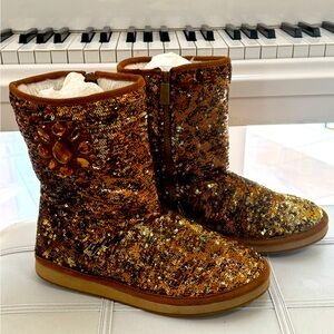 Joan Boyce Gold Sequin Ankle Boots